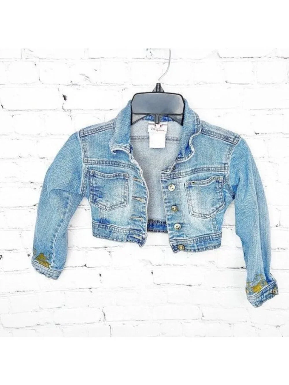 DISNEY STORE LIGHT DENIM RHINESTONE BUTTON GOLD DESIGN JEAN JACKET XS/4